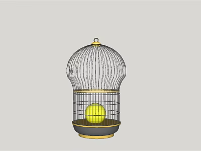 Birdcage Shaped Table Lamp With Golden Frame And Yellow Spherical Light 3d model