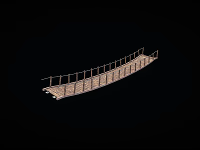 Long Wooden Suspension Bridge With Rope Railings And Outdoor Deck Design 3d model