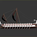 Ancient Sailing Vessel With Red And White Striped Sails And Wooden Oars
