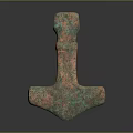 Ancient Bronze Tool With Cross Shaped Head And Green Copper Rust Surface