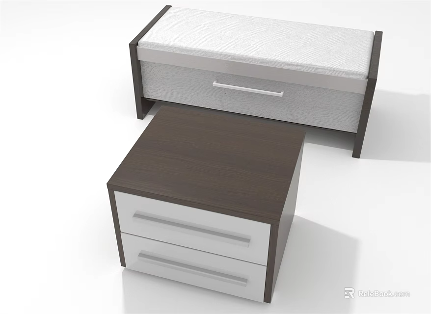 Modern Bedside Nightstand With Dark Wood Top And White Storage Drawers 3d model 