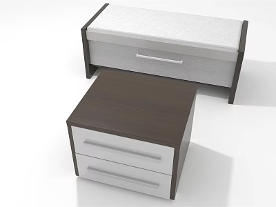 Modern Bedside Nightstand With Dark Wood Top And White Storage Drawers 3d model