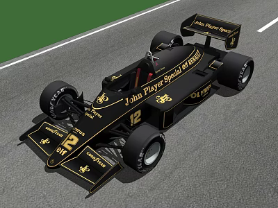 Electric Toy Racing Car In Black With Golden Logos And Number 12 On Track 3d model