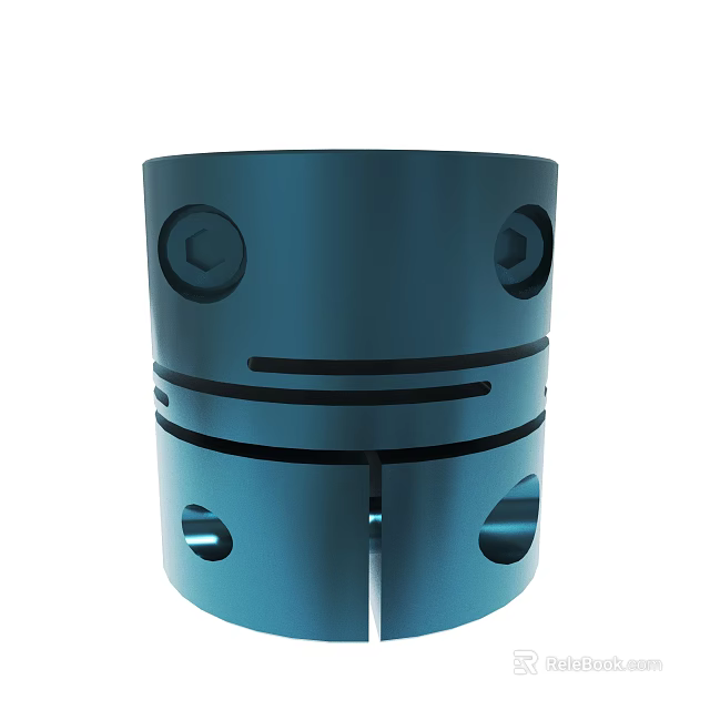 Blue Cylindrical Mechanical Component With Holes And Black Stripes Design 3d model 