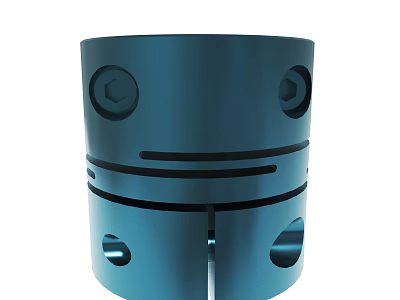 Blue Cylindrical Mechanical Component With Holes And Black Stripes Design 3d model