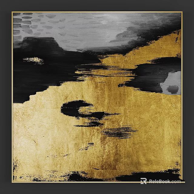 Modern Gold Black Picture Frame With Abstract Art Painting Design 3d model 