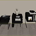 Modern Stylish Bedside Tables With Sculpture Books And Gold Bowl On Metal Legs