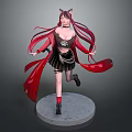 Game Anime Character With Pink Red Long Hair Cat Ears Black Outfit Red Skirt