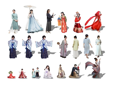 2d character ancient costume character hanfu character ancient beauty cheongsam woman republican costume classical hanfu woman child 3d model