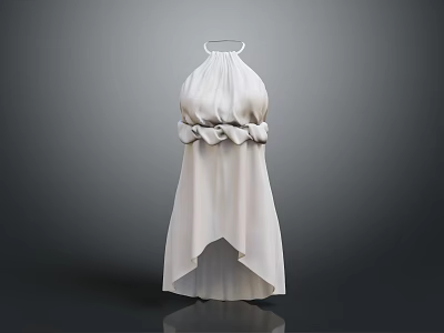 Fashionable White Halter Neck Dress with Bow Belt and Asymmetrical Hem Design 3d model