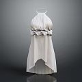Fashionable White Halter Neck Dress with Bow Belt and Asymmetrical Hem Design