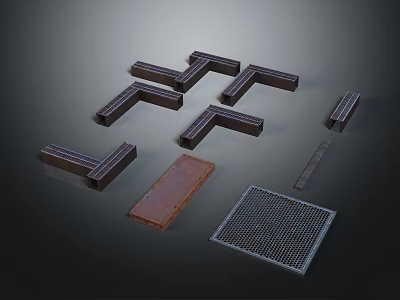 Scene Construction Components With L Shaped Pieces Rectangular Panels And Grille Mesh 3d model