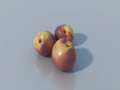 Three Juicy Red and Yellow Nectarines on Gray Smooth Reflective Surface 3d model