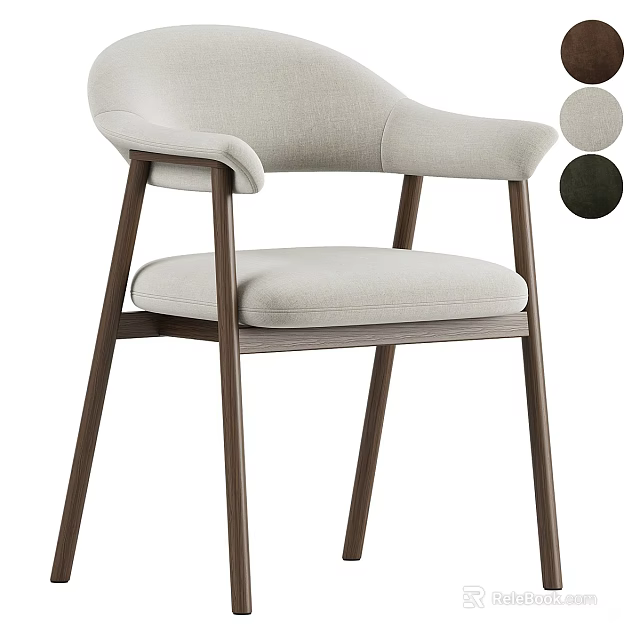 Modern Single Chair With Light Gray Upholstered Seat Curved Armrest And Wooden Legs 3d model 