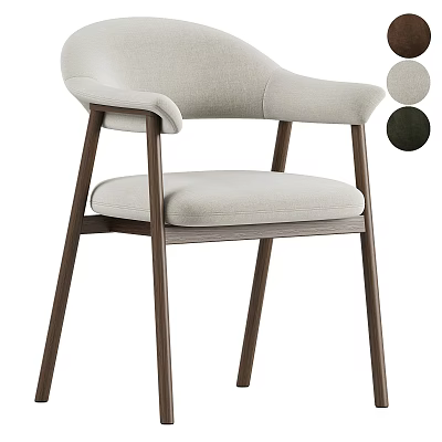 Modern Single Chair With Light Gray Upholstered Seat Curved Armrest And Wooden Legs 3d model