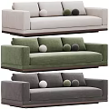Modern Three Seater Sofas Light Gray Green and Dark Gray with Round Cushions Wooden Legs