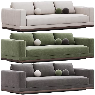 Modern Three Seater Sofas Light Gray Green and Dark Gray with Round Cushions Wooden Legs 3d model