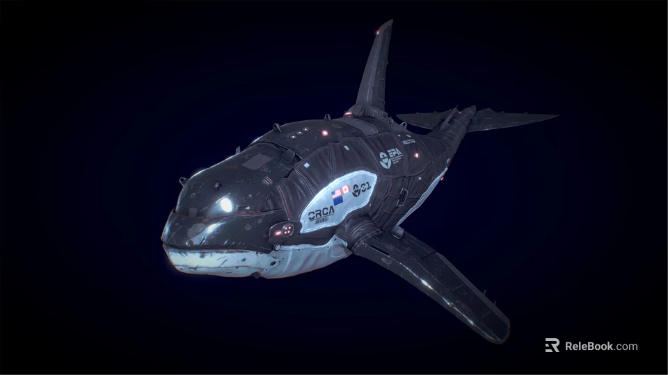 Mechanical Shark With Glowing Lights Futuristic Design And Emblem Details 3d model 
