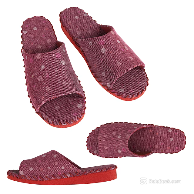 Comfortable Purple Slippers with White Polka Dots and Red Soles Soft Fabric for Home Use 3d model 