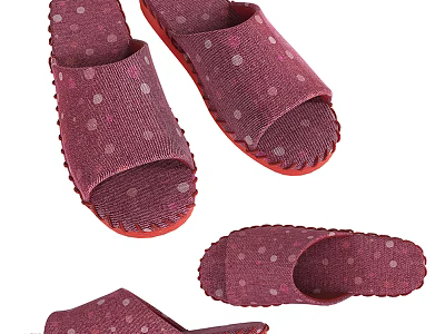 Comfortable Purple Slippers with White Polka Dots and Red Soles Soft Fabric for Home Use 3d model