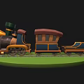 Electric Toy Train 3D Model With Green Track And Red Roof Carriage Design