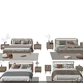Modern Double Bed Interior With Wooden Headboard Nightstands Pillows And Rugs