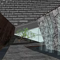 Modern Sales Office Building With Unique Stone Facade Water Feature And Entrance Path Design