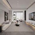 Modern Living Dining Room Interior With White Sofa Coffee Table TV Wall And Rug