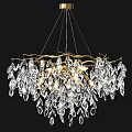 Elegant Modern Crystal Chandelier With Golden Frame Hanging Crystal Pendants And Bright Lighting