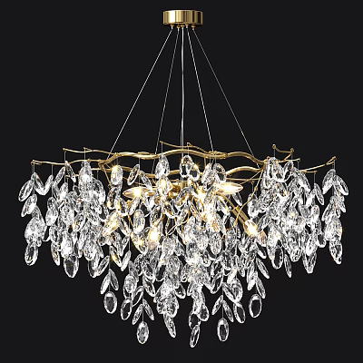 Elegant Modern Crystal Chandelier With Golden Frame Hanging Crystal Pendants And Bright Lighting 3d model