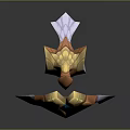 Fantasy Orange And Gold Weapon With Blue Gem And Spiked Design