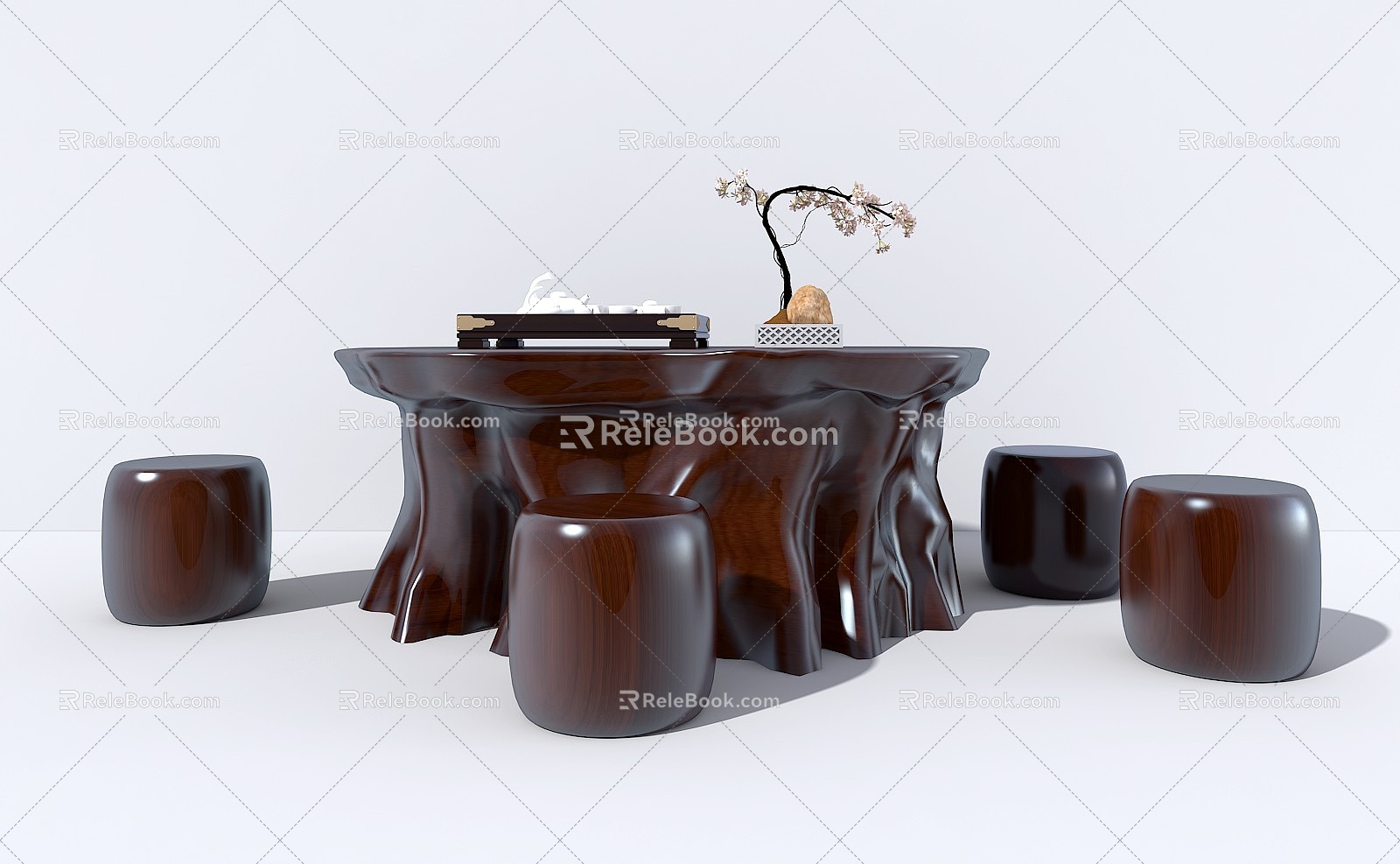 Chinese style root carving tea table 3d model