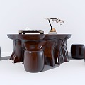 Chinese style root carving tea table 3d model