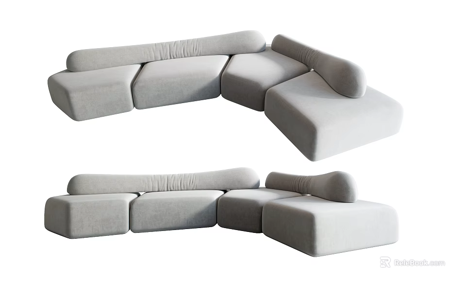 Light Gray Modular Sectional Sofa with Comfortable Seats Modern Design and Soft Cushions 3d model