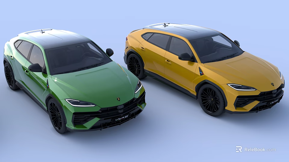 Green And Yellow Lamborghini Urus Sporty SUV Cars With Modern Exterior Design 3d model 