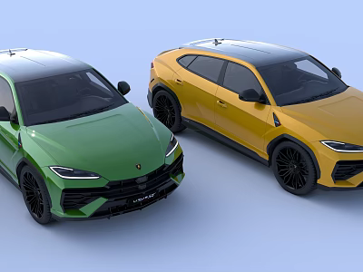 Green And Yellow Lamborghini Urus Sporty SUV Cars With Modern Exterior Design 3d model