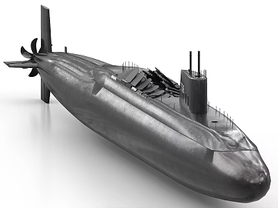 Military Submarine 3D Model with Metallic Surface and Periscope Structure 3d model