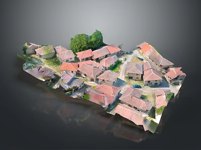 Village Model With Red Roof Houses And Green Trees Layout Design 3d model