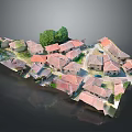 Village Model With Red Roof Houses And Green Trees Layout Design