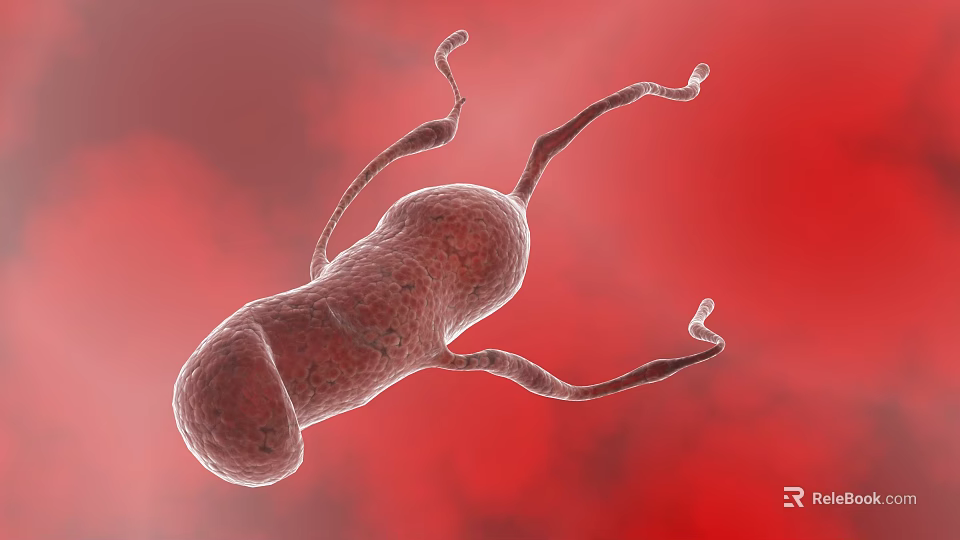 3D Anatomical Rendering of Microorganism With Flagella on Red Background 3d model 