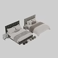 Cream Colored Double Bed With Tufted Headboard White Pillows Gray Throw And Bedside Table 3d model