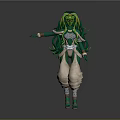 Game Movie Character With Green Long Hair Silver Ornaments And Light Colored Outfit