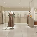 Modern Minimalist Clothing Store Interior With Mannequins Dresses Plants And Decorative Items
