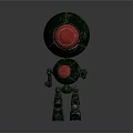 Futuristic Cybernetic Robot Character With Metallic Spherical Head Red Core And Mechanical Limbs