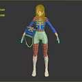 Blonde Haired Character In Blue White Uniform With Gold Accents Shorts Boots And Blue Bag