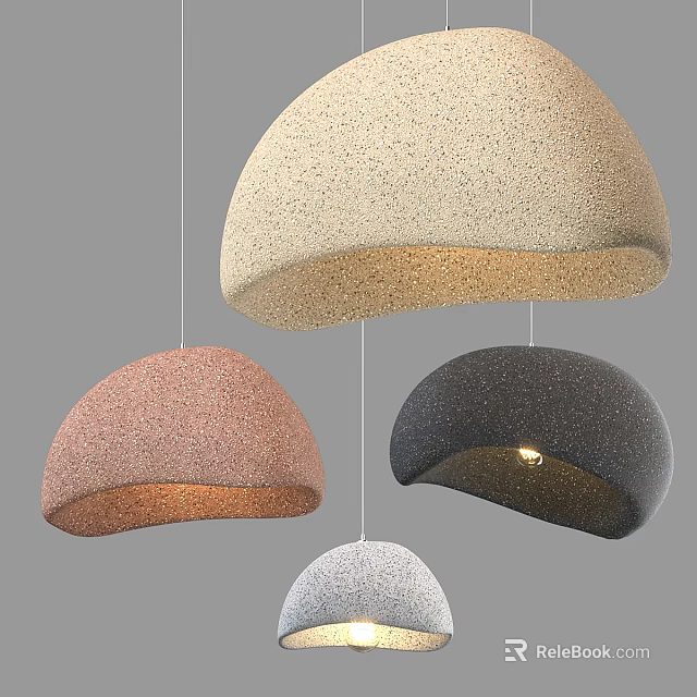 Modern Hemispherical Pendant Lights In Multi Colors With Granular Textured Surface And Warm Glow 3d model