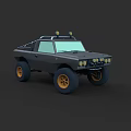 Black Off Road Vehicle With Yellow Wheels Roof Spotlights And Front Headlights