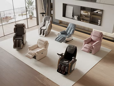 Modern Living Room With Multiple Massage Chairs In Various Colors And Styles 3d model