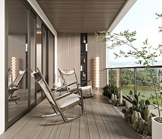 modern balcony leisure balcony 3d model