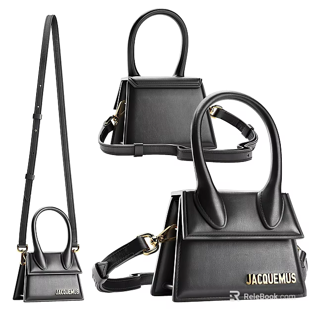 Stylish Black Leather Handbag With Top Handle And Adjustable Crossbody Strap 3d model 